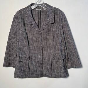 AMBER SUN Career Travel B/W Tweed 3/4 SLV Snap Soft Peplum 100% Cotton Blazer L